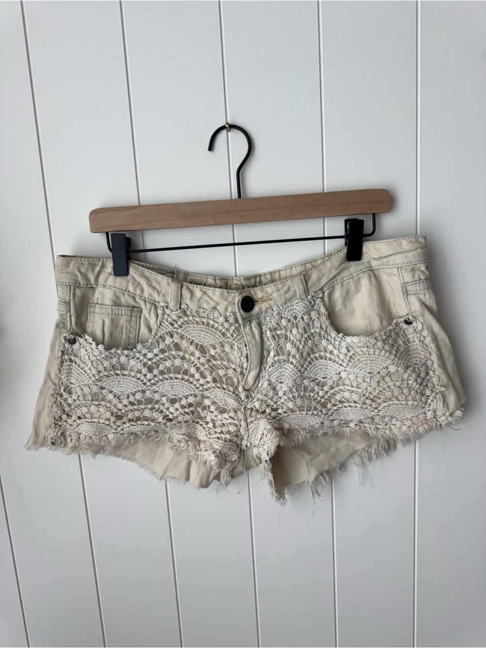 Machine Nouvelle Mode Lace Trim Stretch Denim Cut Off Shorts US Size 30 Italy L